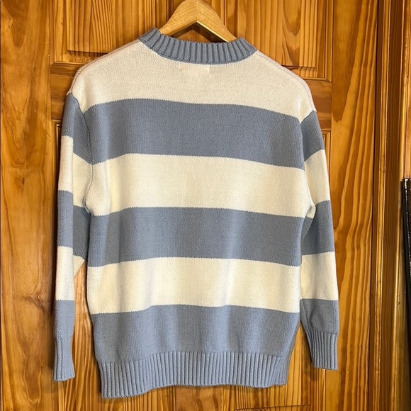 Striped Blue and Cream Women's Sweater - Picture 6 of 12